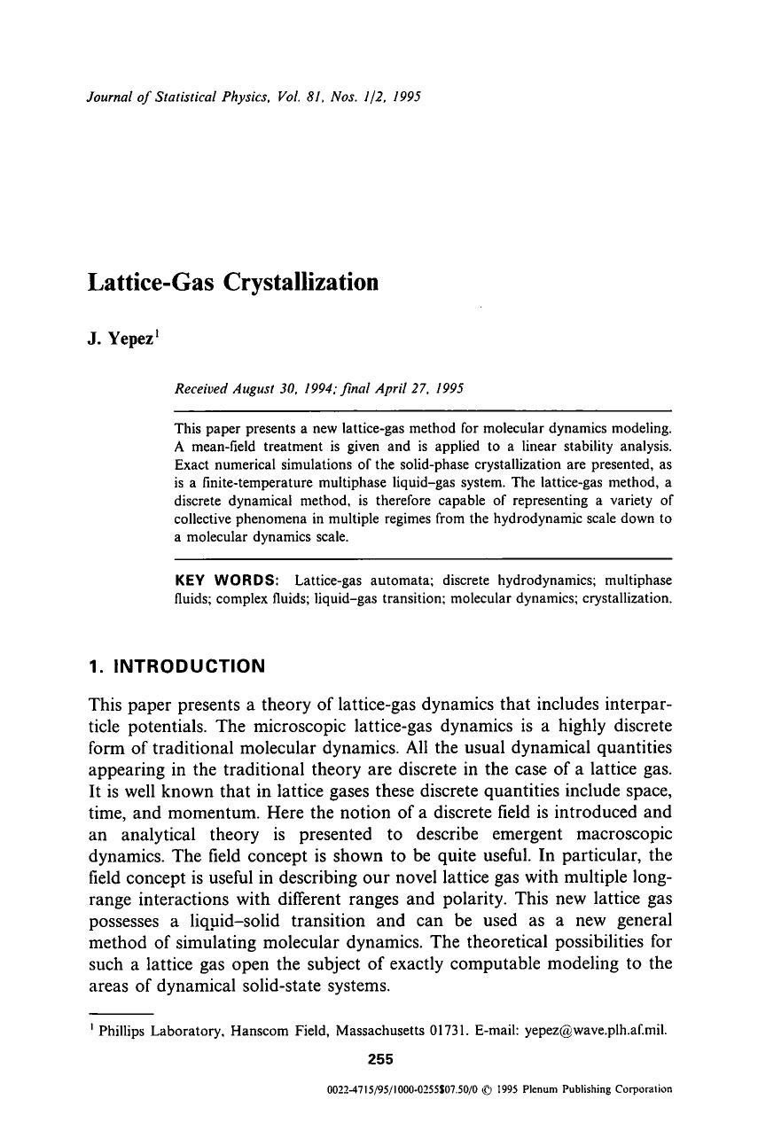 Lattice-gas crystallization by Unknown