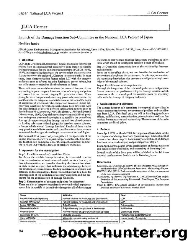Launch of the Damage Function Sub-Committee in the National LCA Project of Japan by Unknown