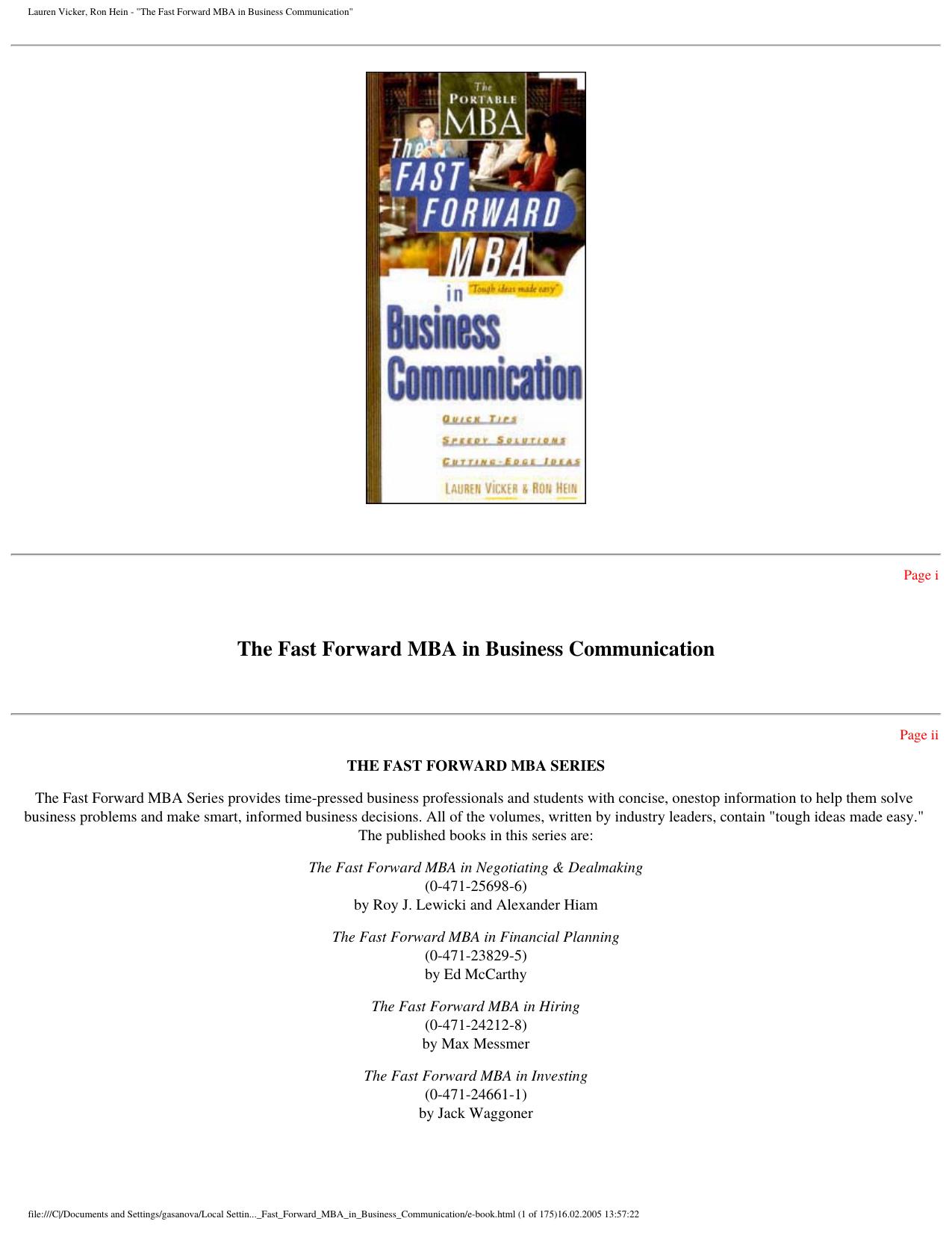 Lauren Vicker, Ron Hein - "The Fast Forward MBA in Business Communication by The.Fast.Forward.MBA.in.-.Business.Communications