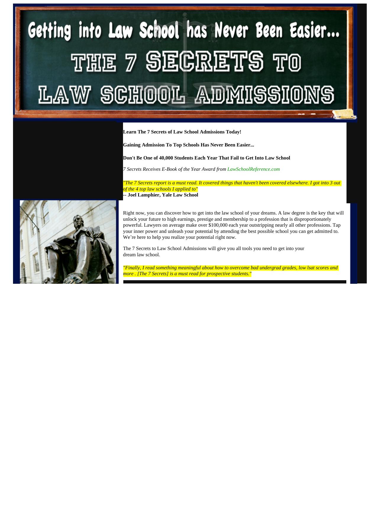 Law School Secrets- The 7 Secrets To Law School Admissions. by Best of Kuszter's Collection