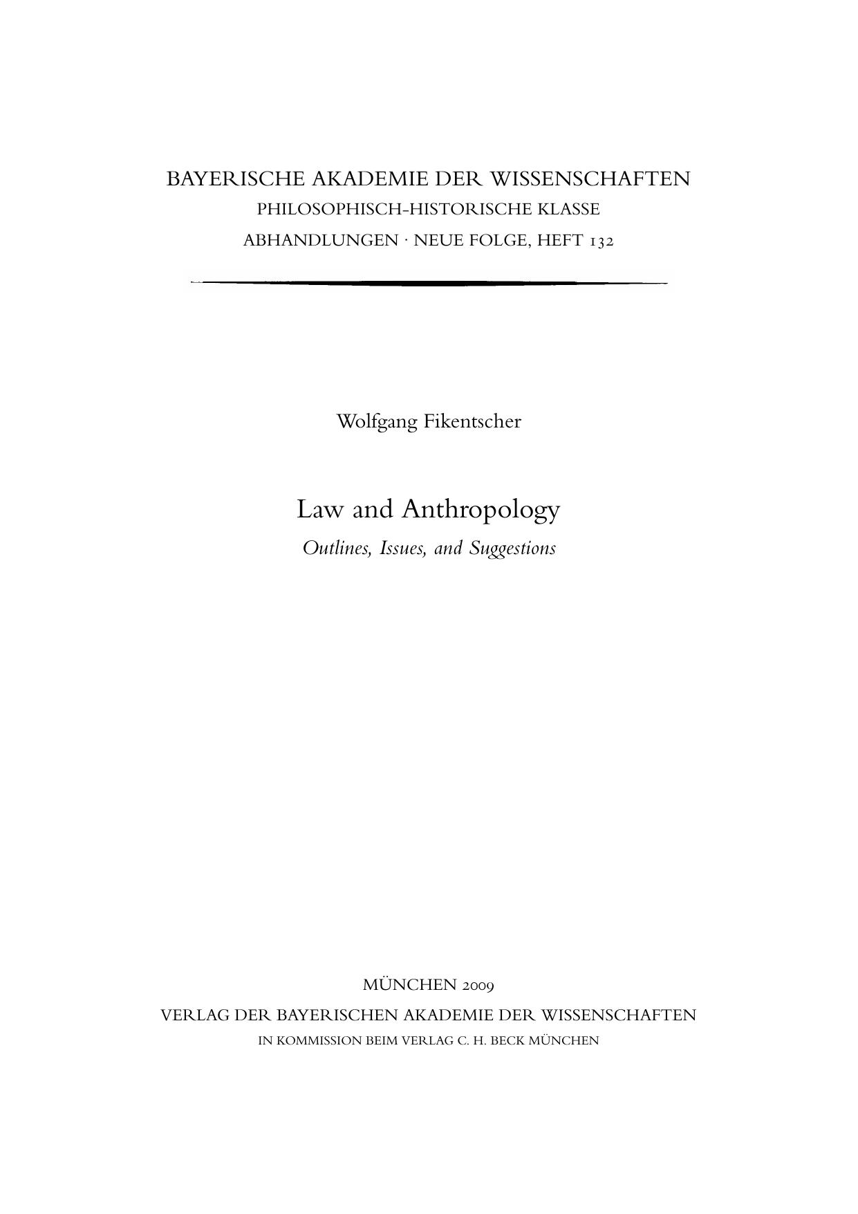 Law and Anthropology: Outlines, Issues, and Suggestions by Wolfgang Fikentscher