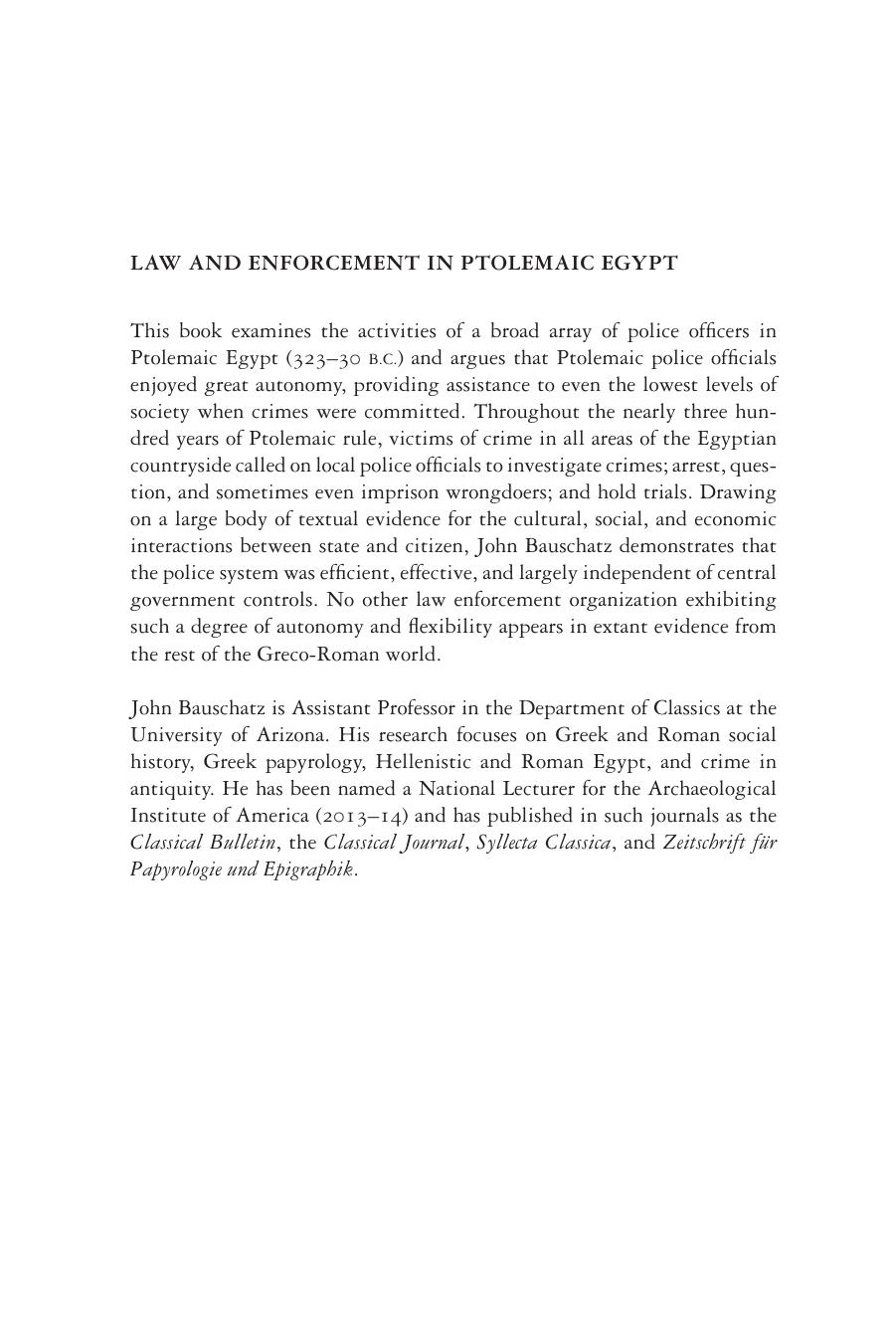 Law and Enforcement in Ptolemaic Egypt by John Bauschatz