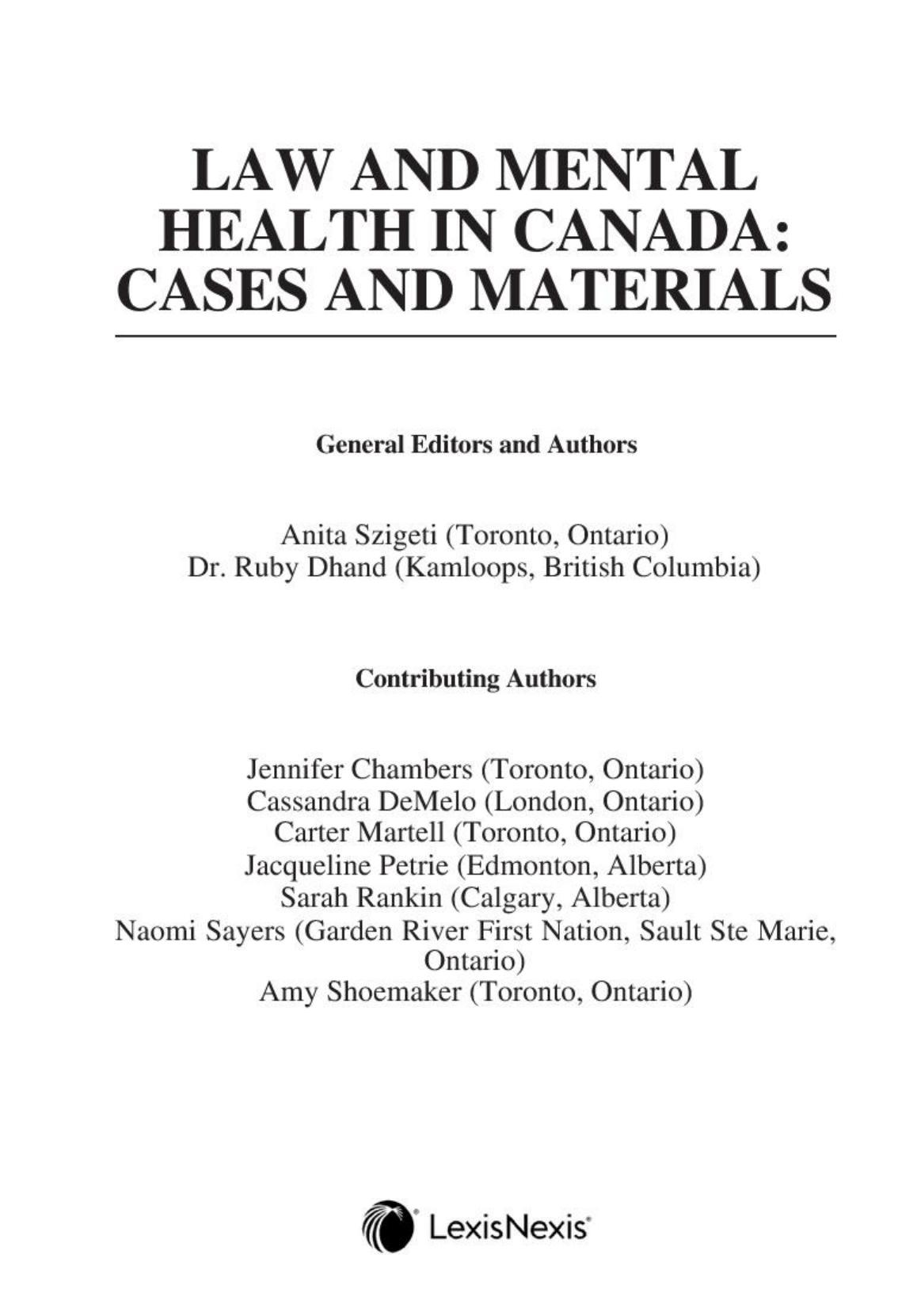 Law and Mental Health in Canada: Cases and Materials by Anita Szigeti Ruby Dhand