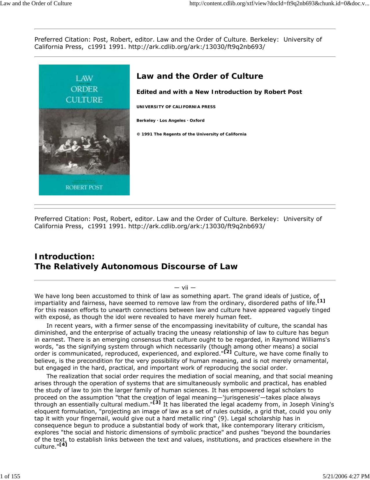 Law and the Order of Culture by Clark