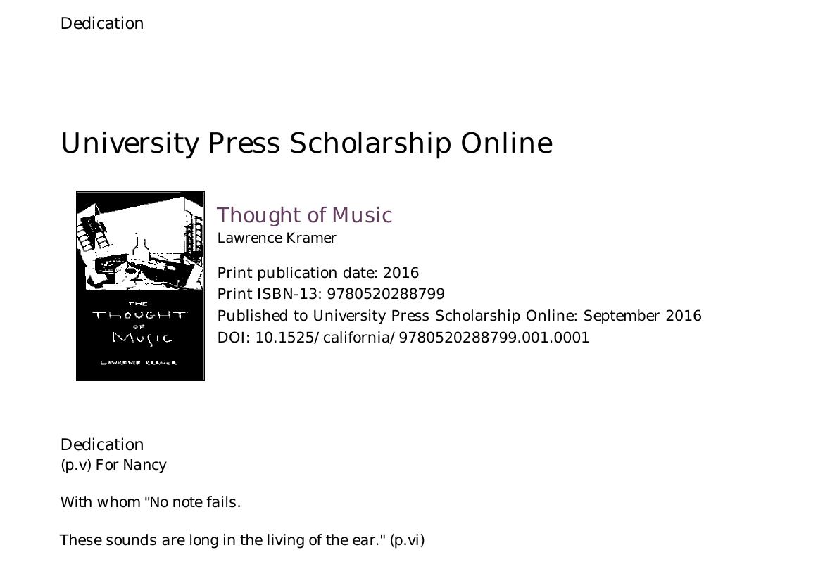 Lawrence Kramer The Thought of Music University of California Press by Unknown