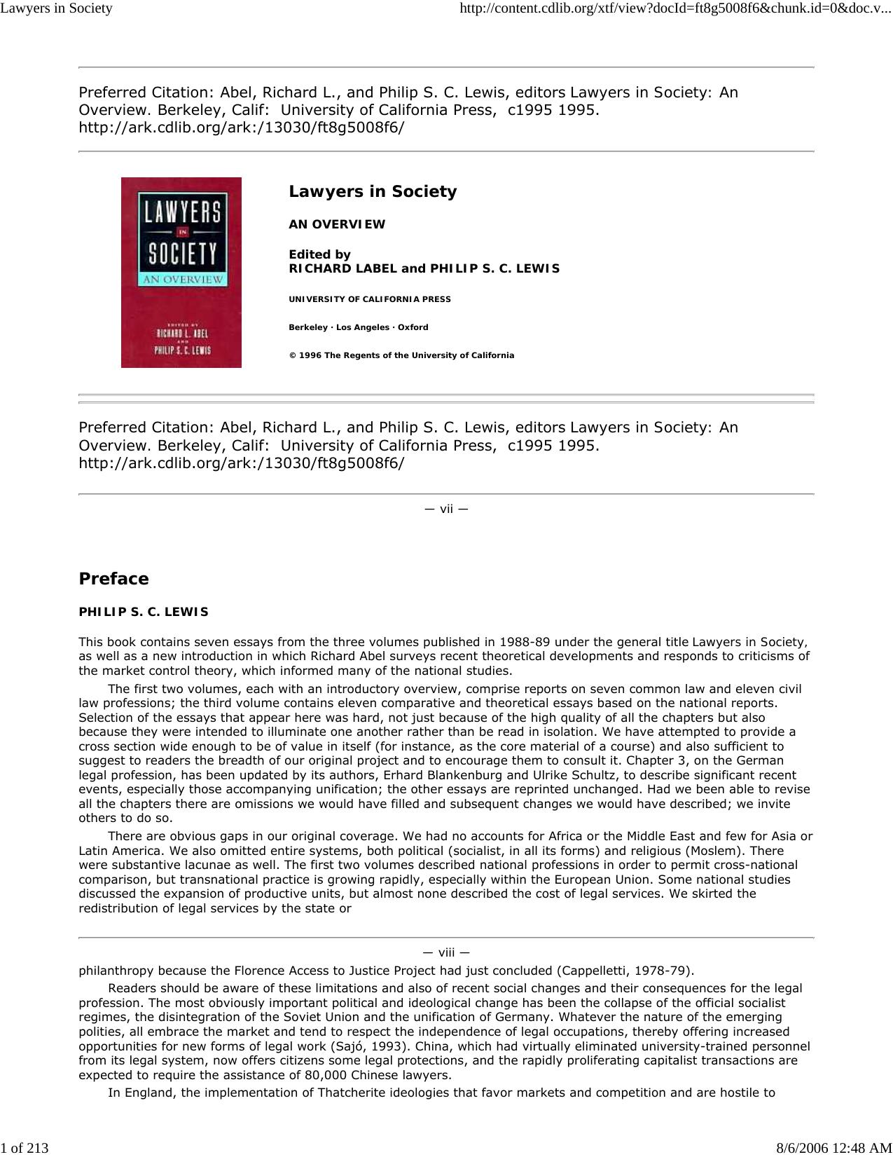 Lawyers in Society by Master Clark