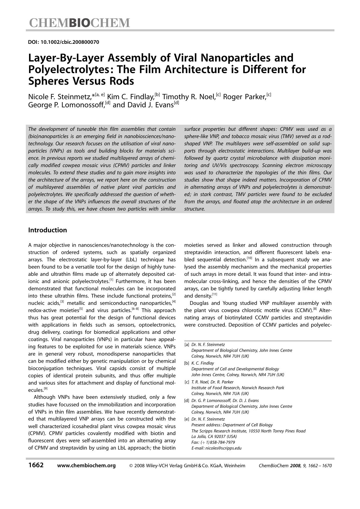 Layer-By-Layer Assembly of Viral Nanoparticles and Polyelectrolytes: The Film Architecture is Different for Spheres Versus Rods by Unknown