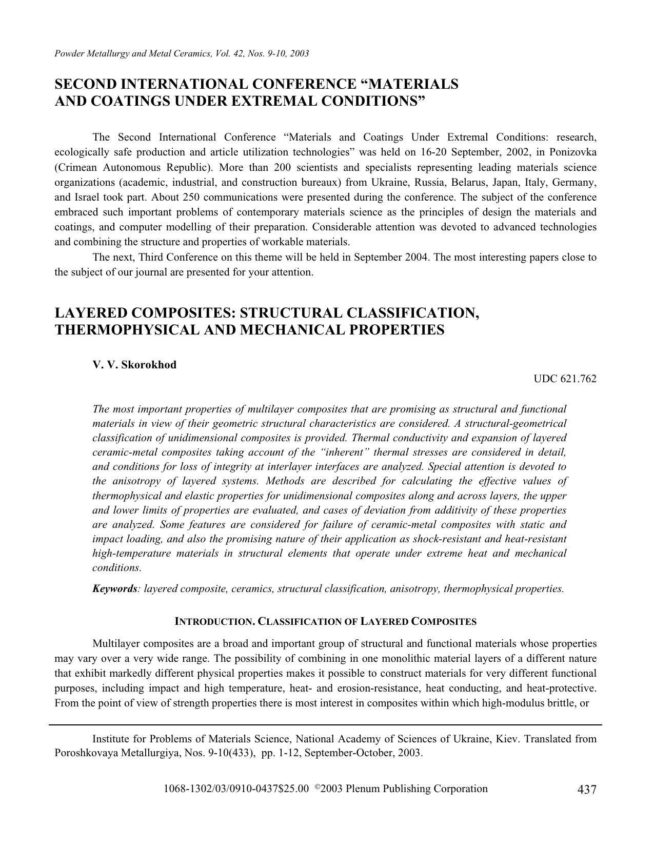 Layered Composites: Structural Classification, Thermophysical and Mechanical Properties by Unknown