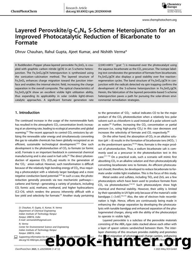 Layered PerovskitegâC3N4 SâScheme Heterojunction for an Improved Photocatalytic Reduction of Bicarbonate to Formate by Dhruv Chauhan & Rahul Gupta & Ajeet Kumar & Nishith Verma