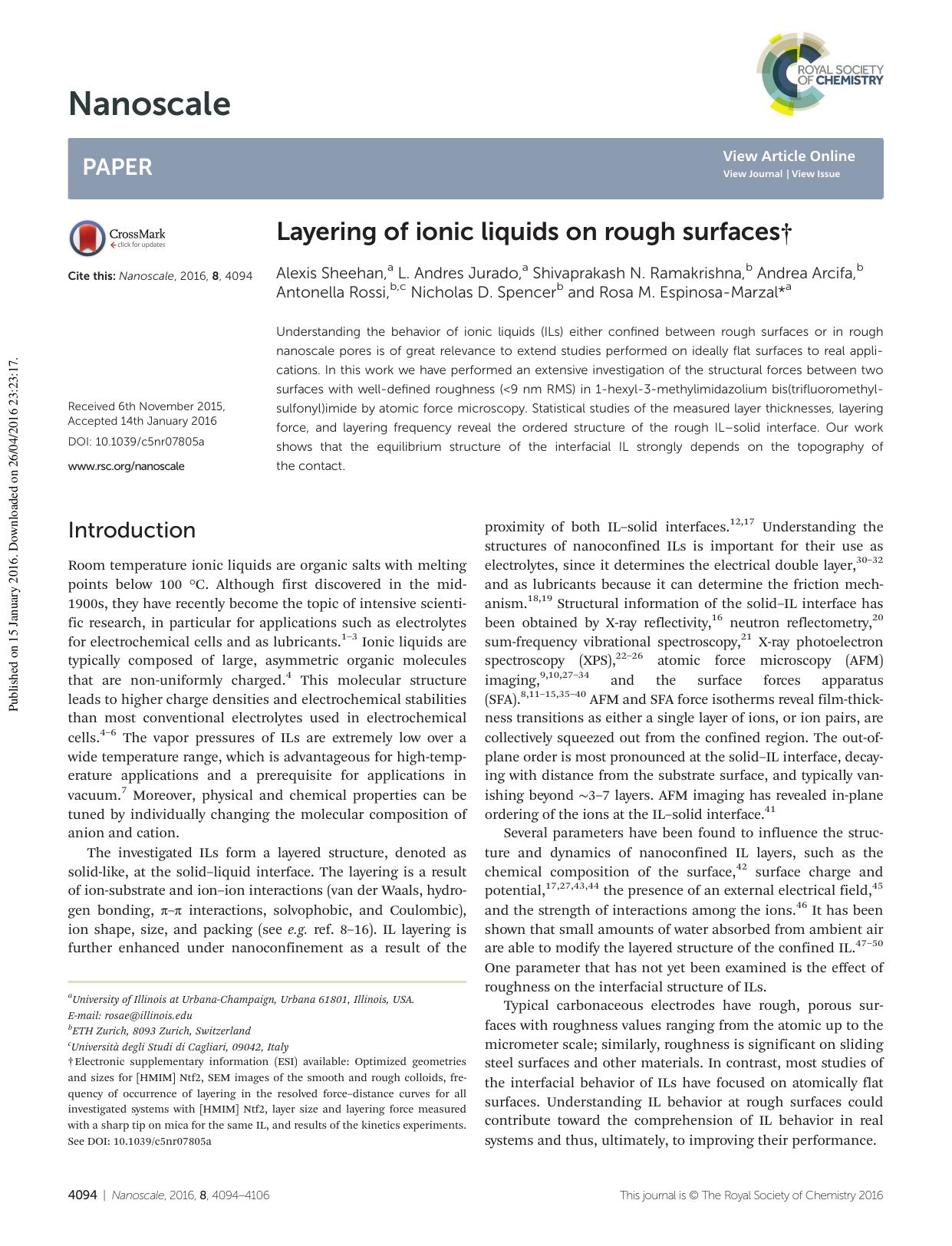 Layering of ionic liquids on rough surfaces by unknow