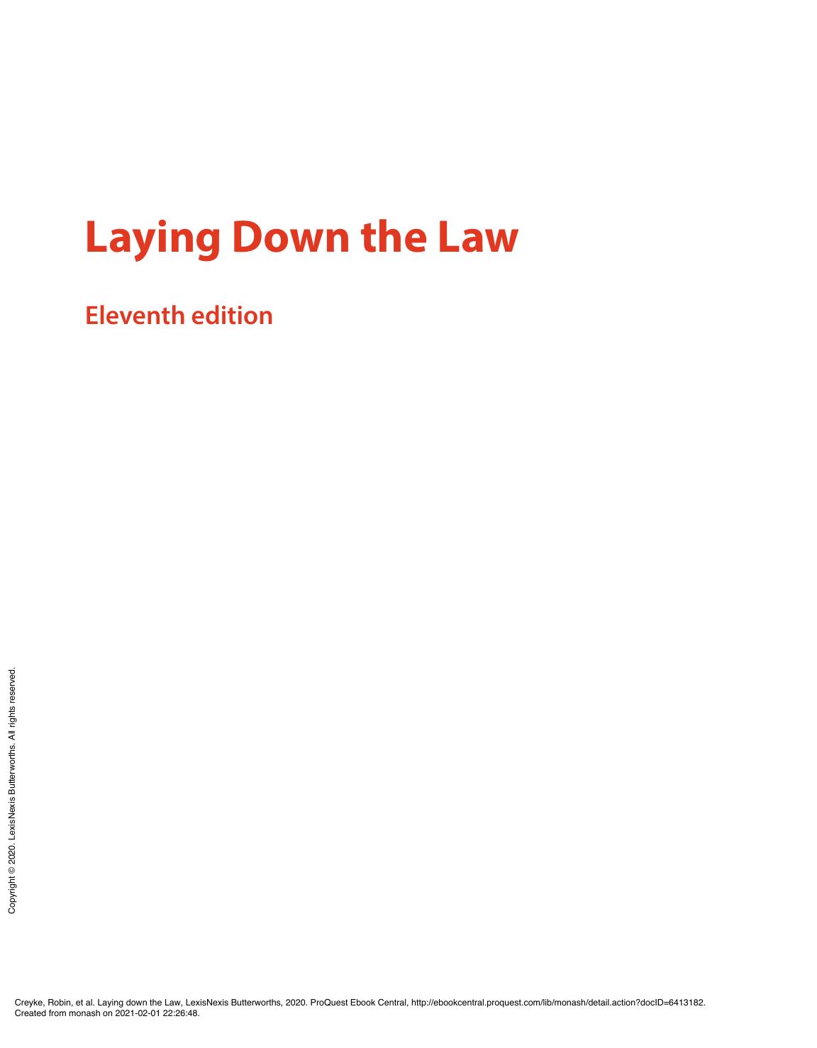 Laying Down the Law, 11th Edition by Robin Creyke David Hamer Patrick O’Mara Belinda Smith Tristan Taylor