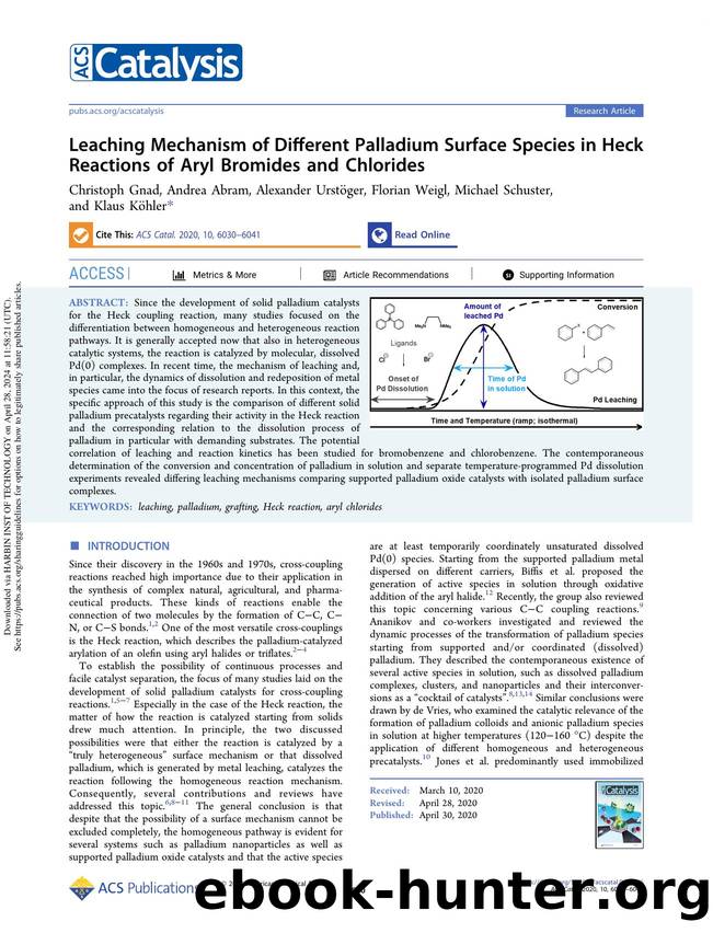 Leaching Mechanism of Different Palladium Surface Species in Heck Reactions of Aryl Bromides and Chlorides by Christoph Gnad Andrea Abram Alexander Urstöger Florian Weigl Michael Schuster & Klaus Köhler