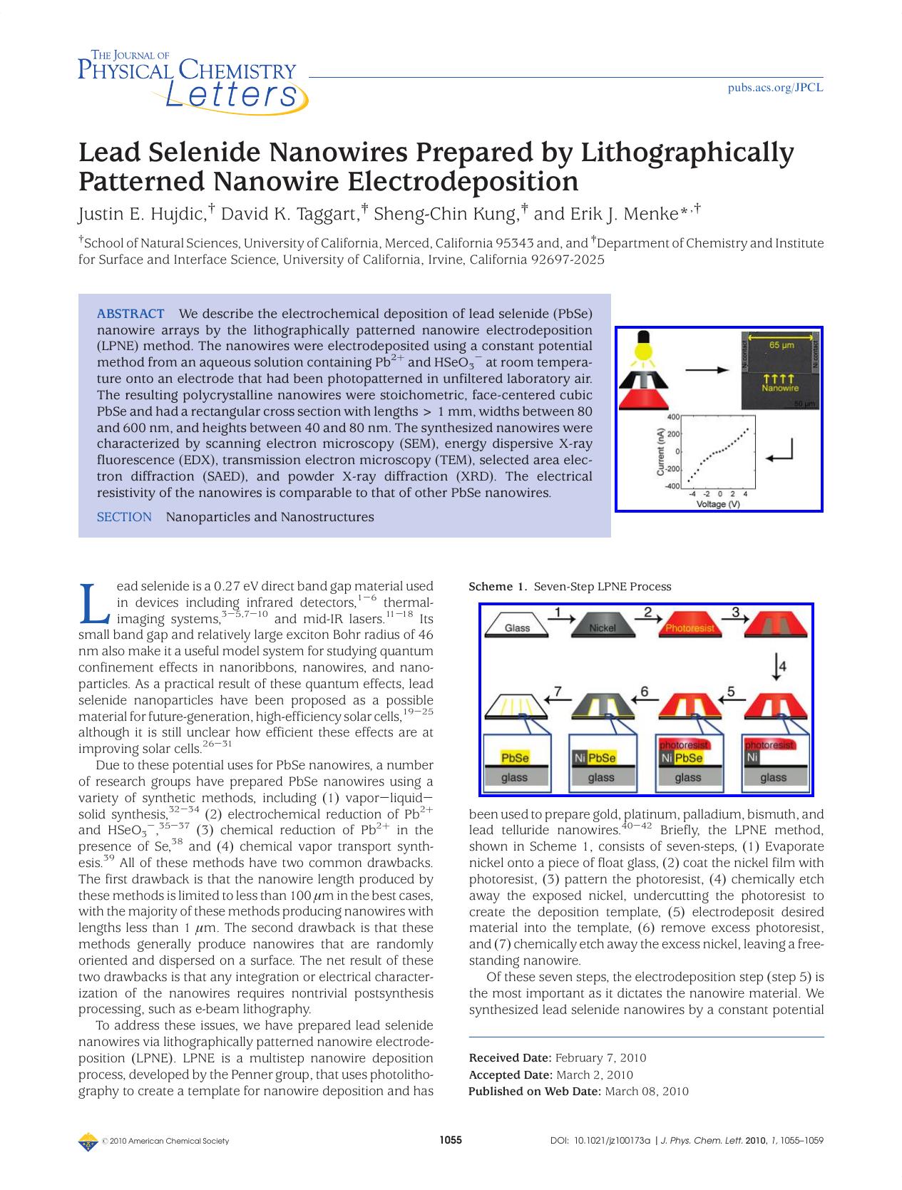 Lead Selenide Nanowires Prepared by Lithographically Patterned Nanowire Electrodeposition by Unknown