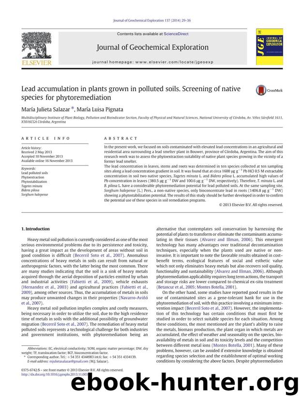 Lead accumulation in plants grown in polluted soils. Screening of native species for phytoremediation by María Julieta Salazar & María Luisa Pignata