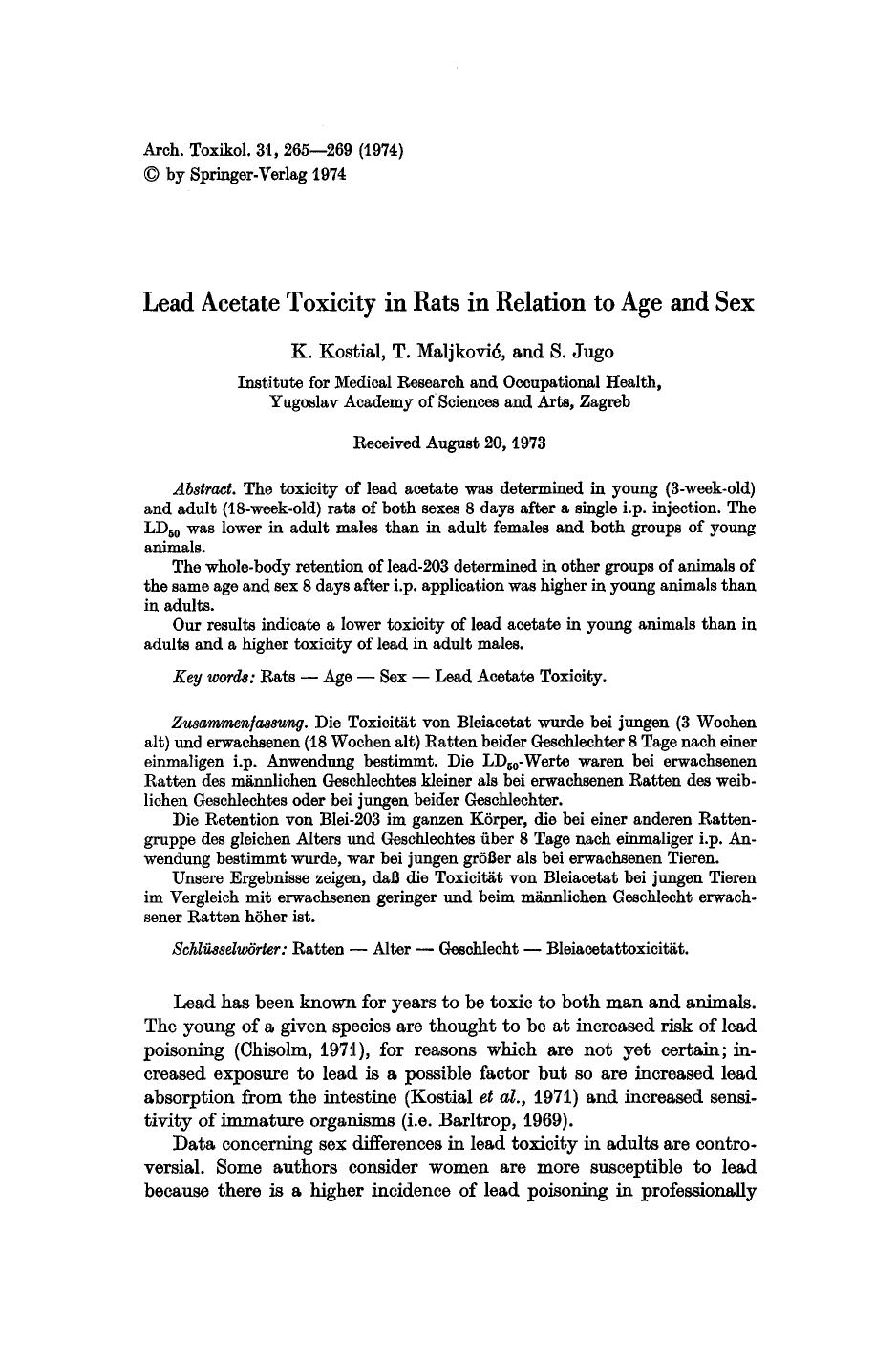 Lead acetate toxicity in rats in relation to age and sex by Unknown