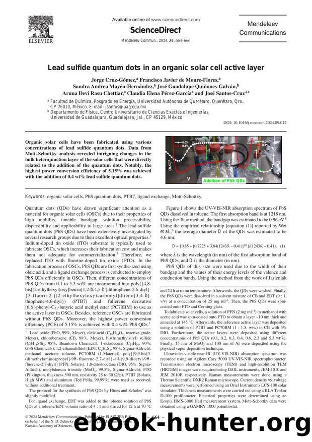 Lead sulfide quantum dots in an organic solar cell active layer by unknow