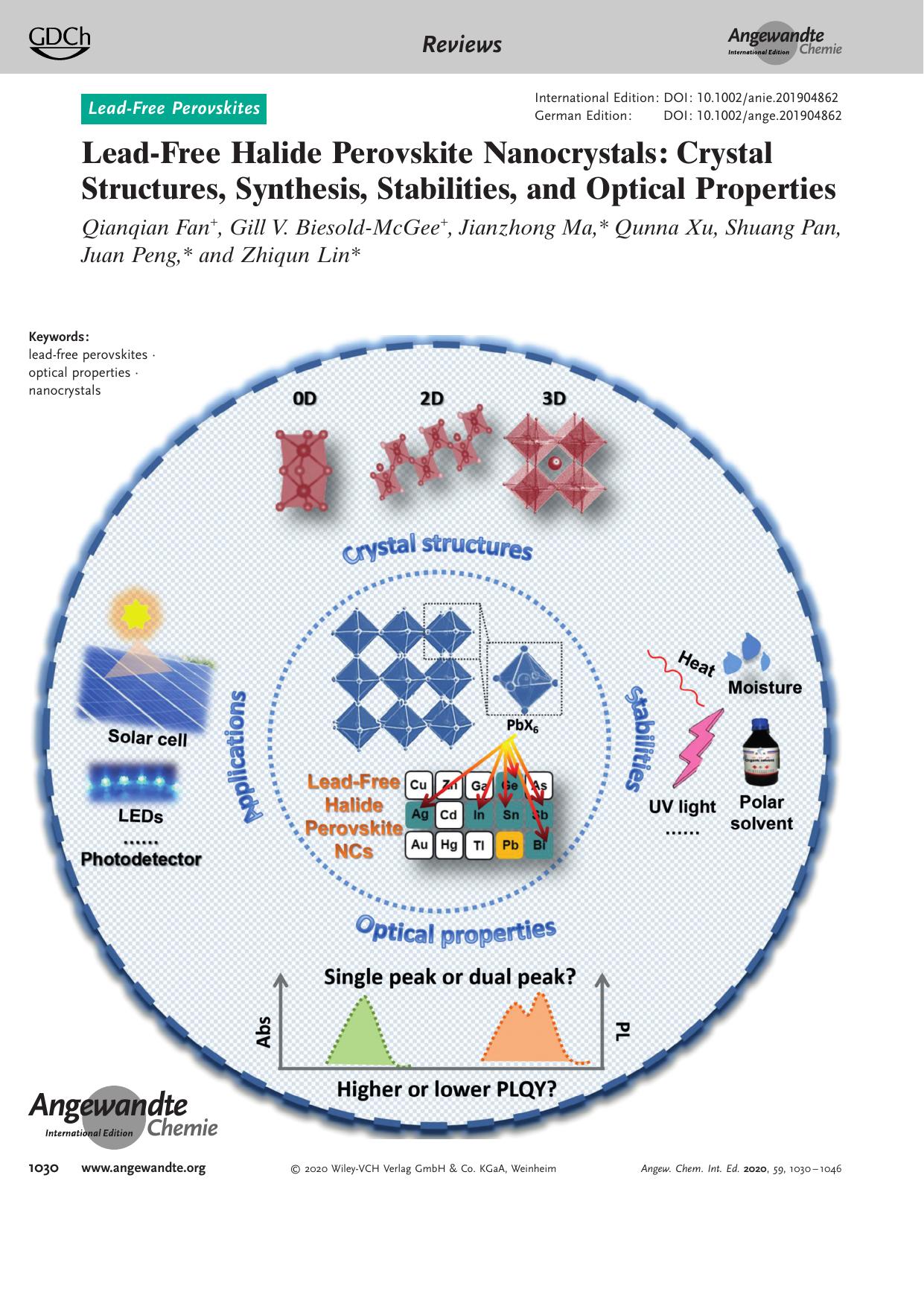 LeadâFree Halide Perovskite Nanocrystals: Crystal Structures, Synthesis, Stabilities, and Optical Properties by Unknown