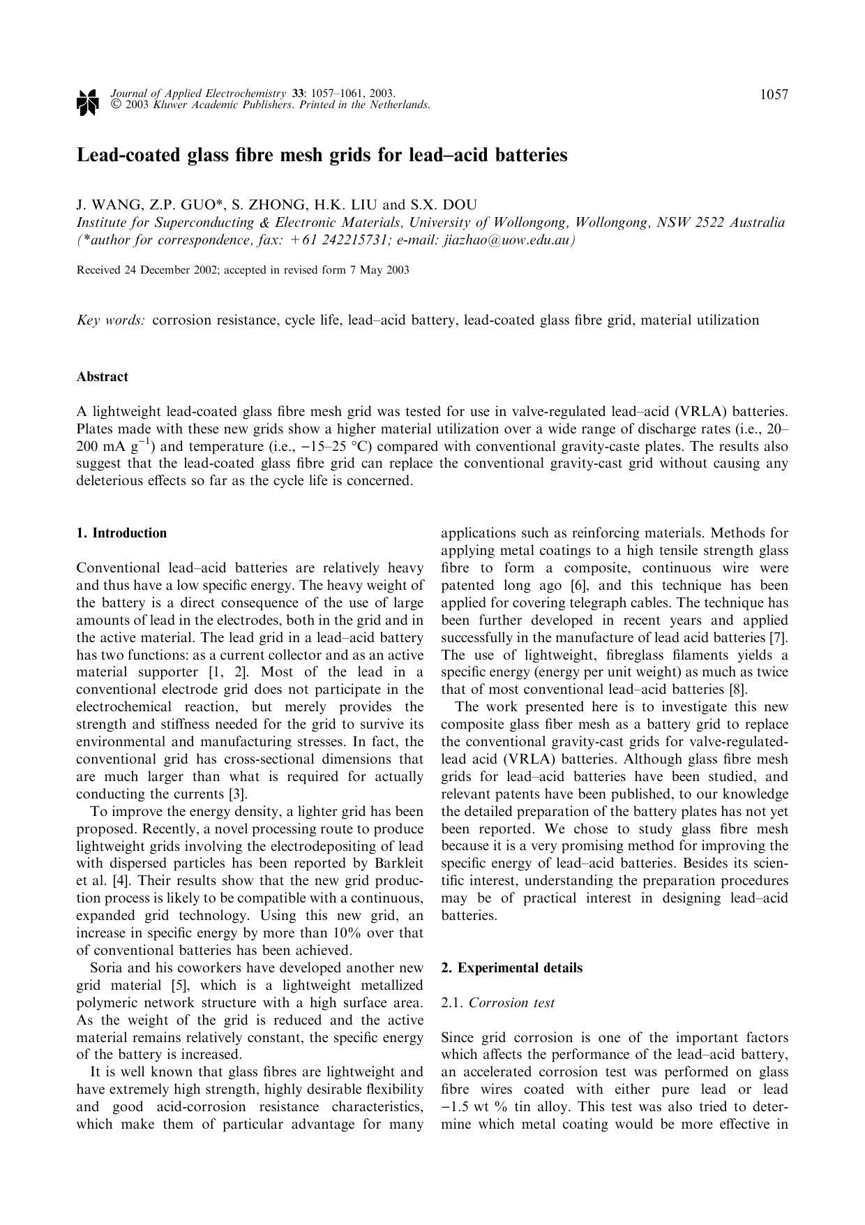 Lead-coated glass fibre mesh grids for lead–acid batteries by Unknown