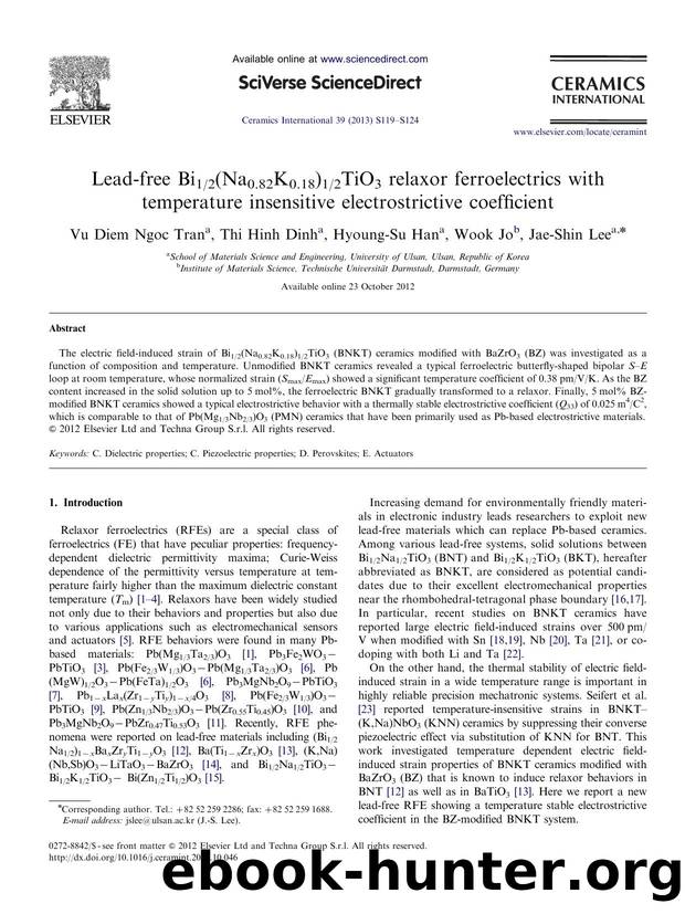 Lead-free Bi12(Na0.82K0.18)12TiO3 relaxor ferroelectrics with temperature insensitive electrostrictive coefficient by Vu Diem Ngoc Tran & Thi Hinh Dinh & Hyoung-Su Han & Wook Jo & Jae-Shin Lee