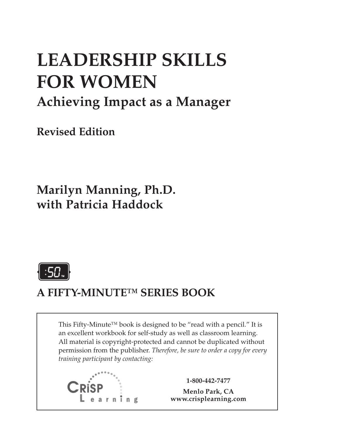 Leadership Skills for Women : Achieving Impact As a Manager by Marilyn Manning; Marilyn Manning