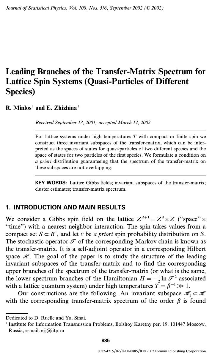 Leading Branches of the Transfer-Matrix Spectrum for Lattice Spin Systems (Quasi-Particles of Different Species) by Unknown