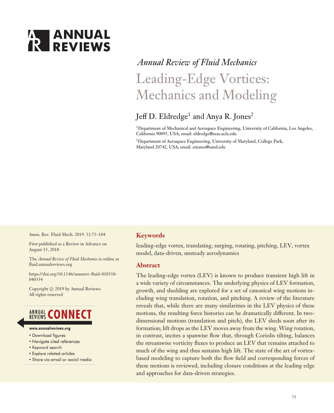 Leading-Edge Vortices: Mechanics and Modeling by Jeff D. Eldredge and Anya R. Jones