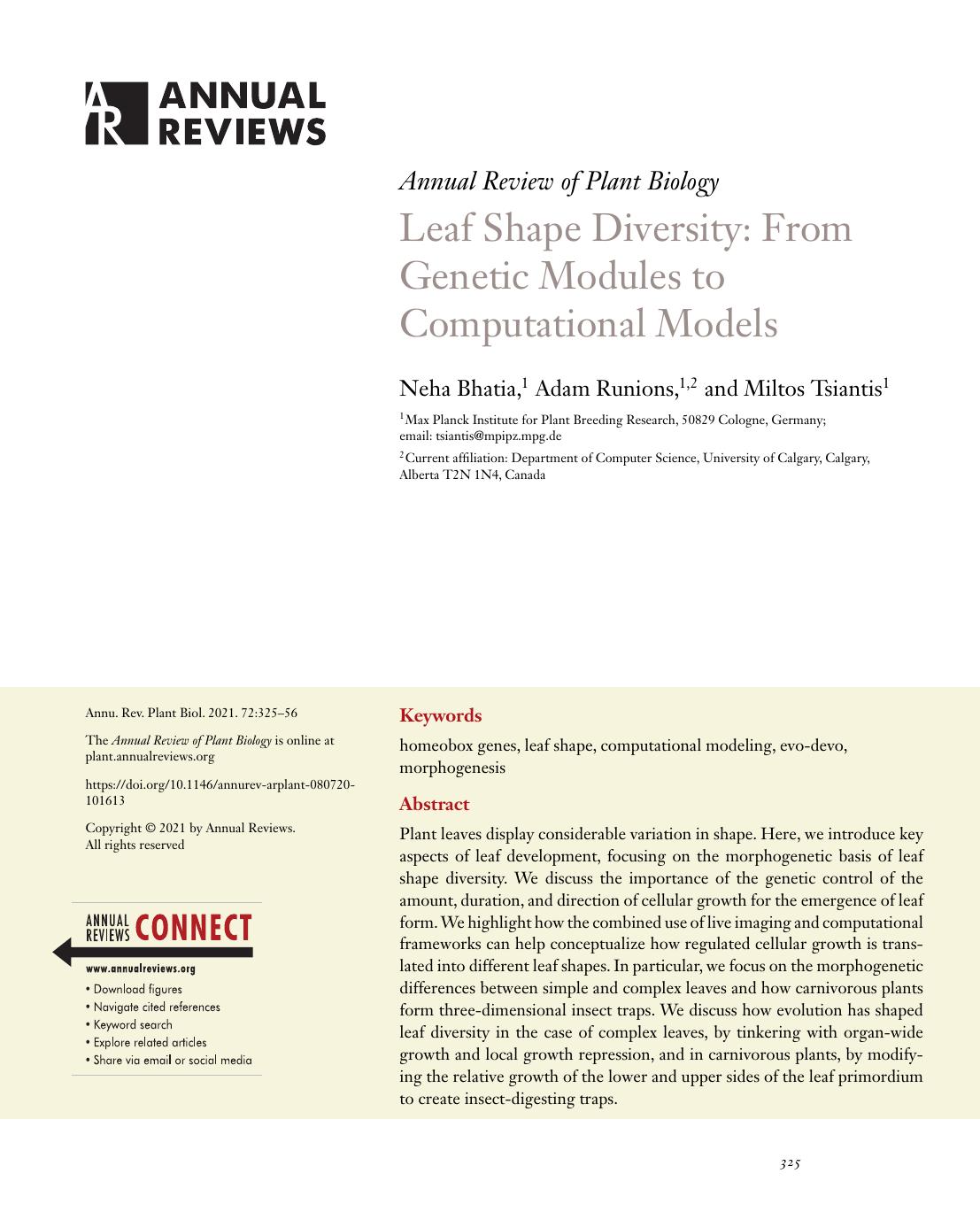 Leaf Shape Diversity: From Genetic Modules to Computational Models by Neha Bhatia Adam Runions Miltos Tsiantis