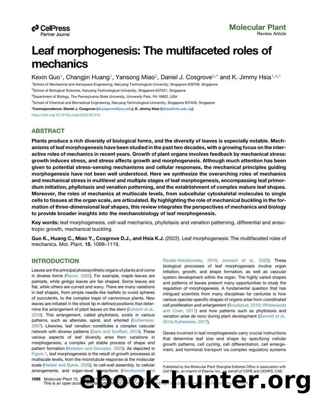 Leaf morphogenesis: The multifaceted roles of mechanics by Kexin Guo & Changjin Huang & Yansong Miao & Daniel J. Cosgrove & K. Jimmy Hsia