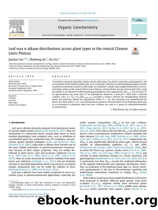 Leaf wax n-alkane distributions across plant types in the central Chinese Loess Plateau by Jinzhao Liu & Zhisheng An & Hu Liu