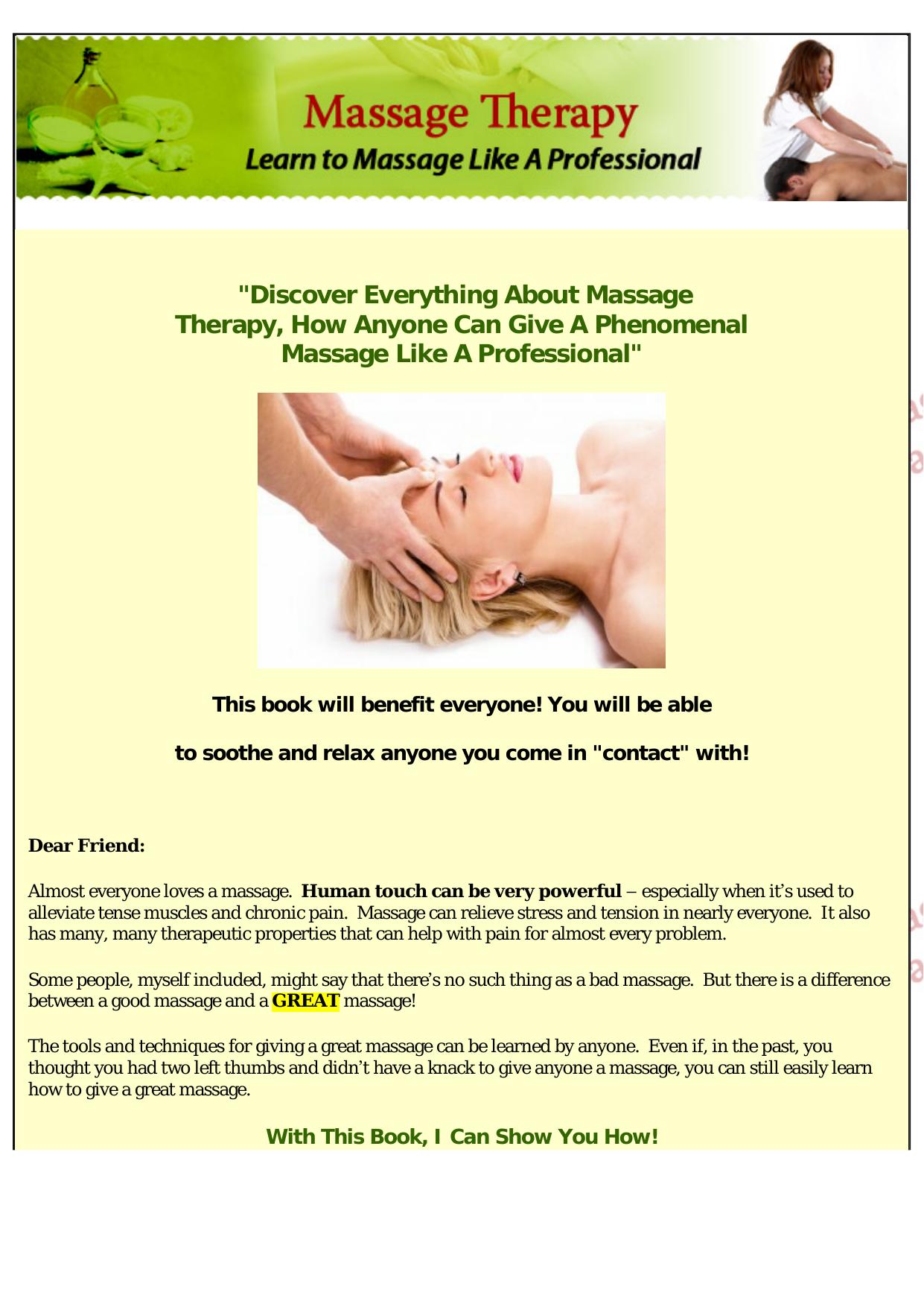 Learn Massage Therapy Like A Professional. by Best of Kuszter's Collection