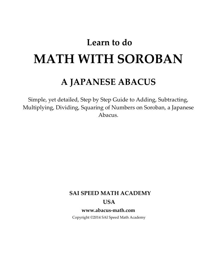 Learn to do Math With Soroban a Japanese Abacus by Unknow