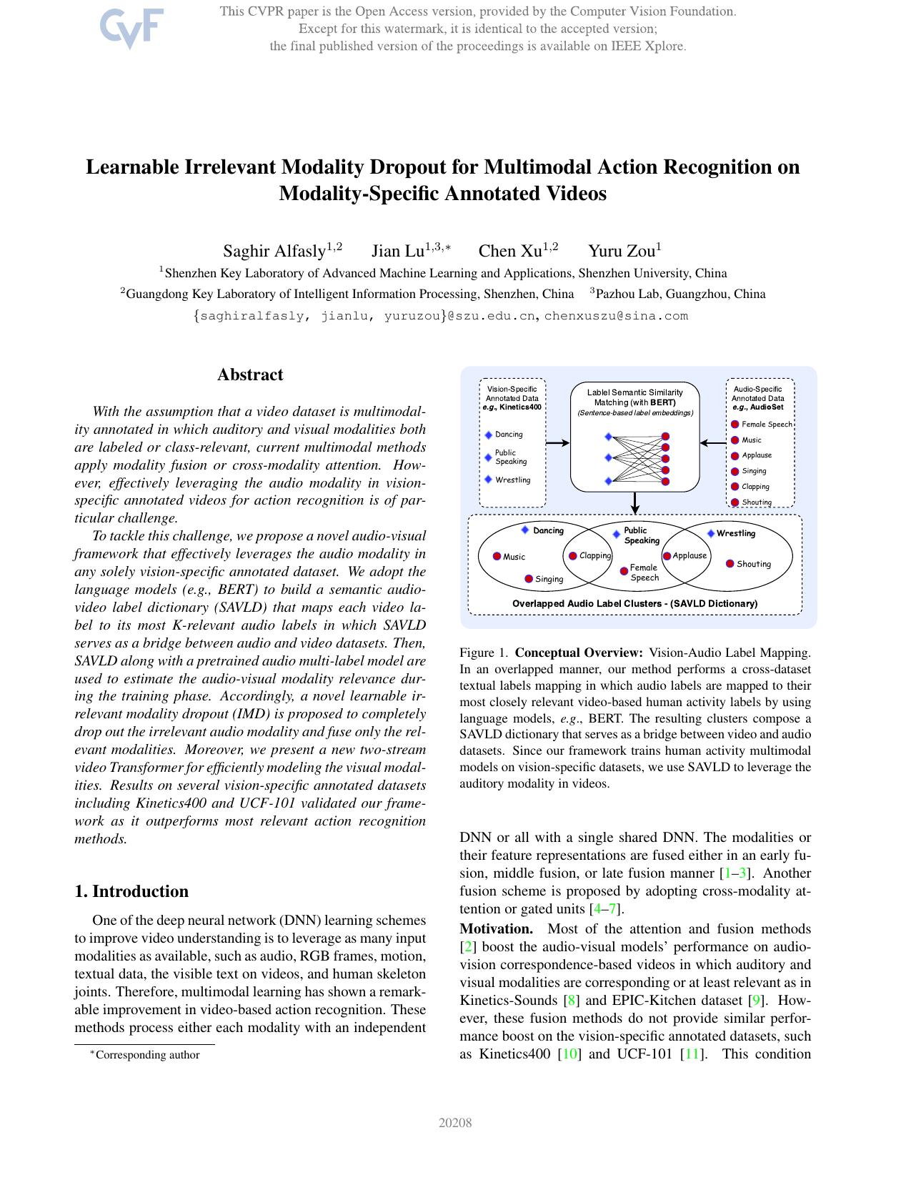 Learnable Irrelevant Modality Dropout for Multimodal Action Recognition on Modality-Specific Annotated Videos by Saghir Alfasly & Jian Lu & Chen Xu & Yuru Zou