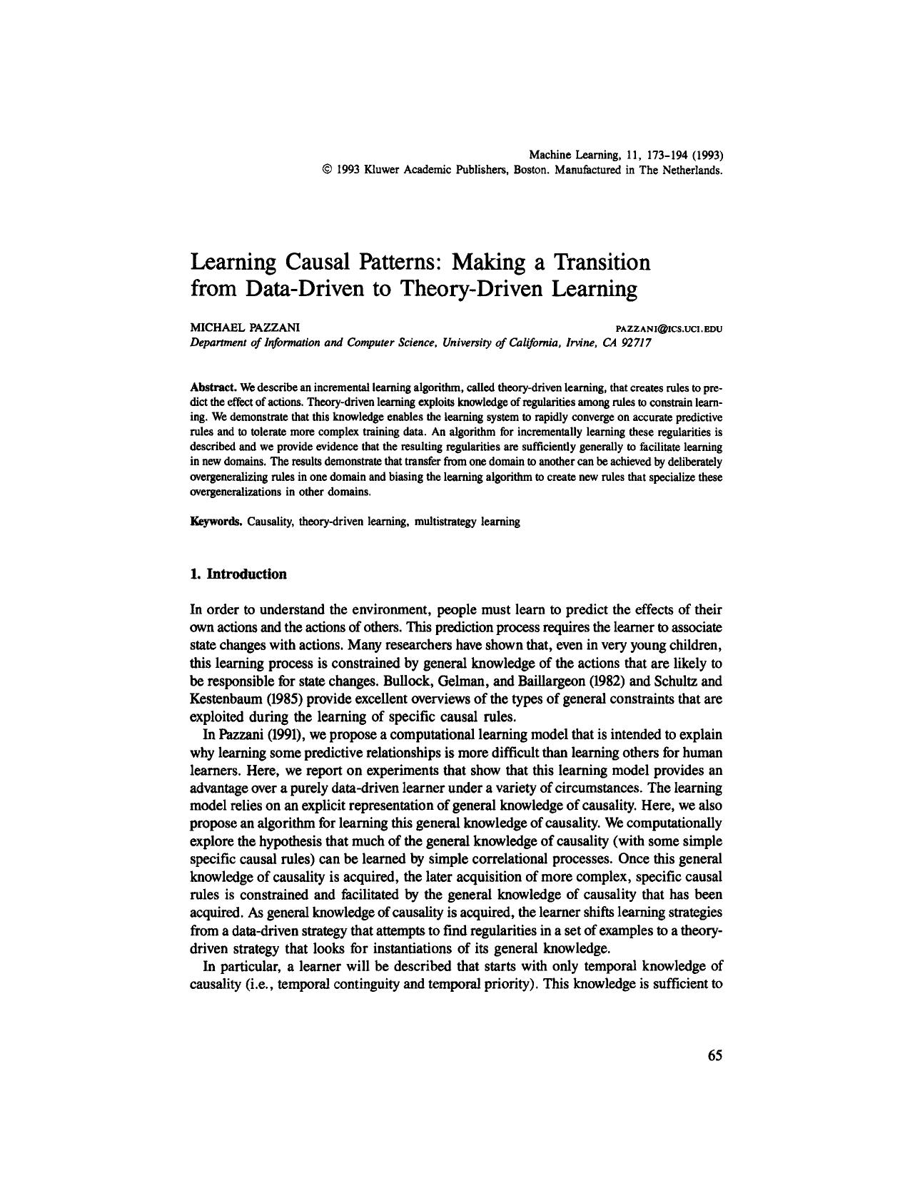 Learning Causal Patterns: Making a Transition from Data-Driven to Theory-Driven Learning by Learning Causal Patterns. Making a Transition from Data-Driven to Theory-Driven Learning