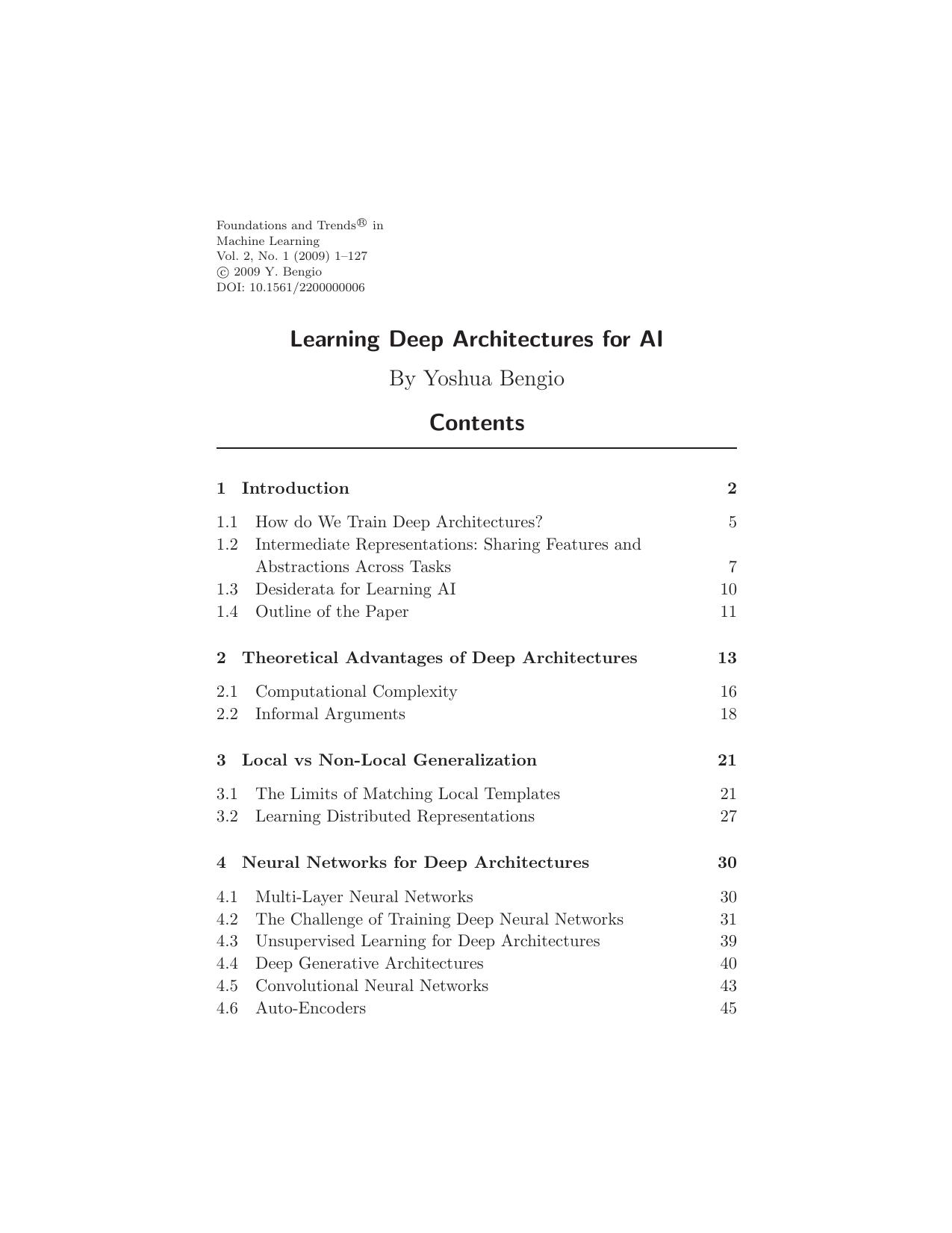 Learning Deep Architectures for AI (Foundations and Trends(r) in Machine Learning) by Yoshua Bengio