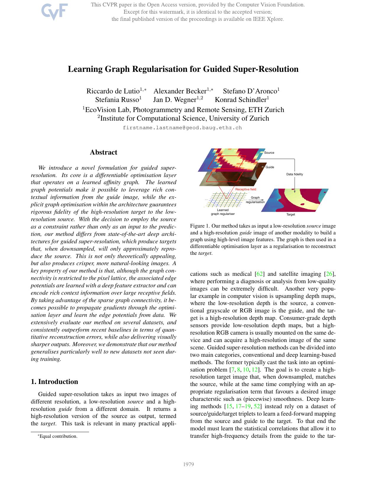 Learning Graph Regularisation for Guided Super-Resolution by unknow