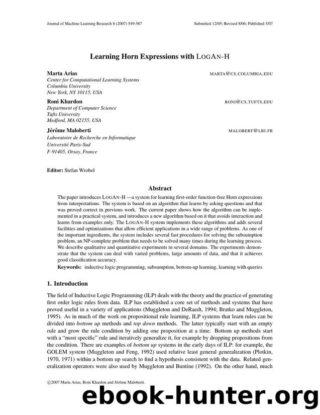Learning Horn Expressions with LOGAN-H by Unknown