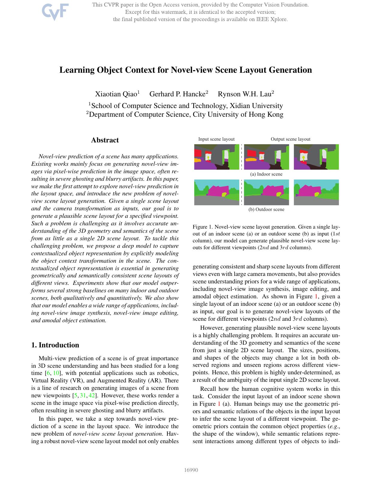 Learning Object Context for Novel-View Scene Layout Generation by Xiaotian Qiao & Gerhard P. Hancke & Rynson W.H. Lau