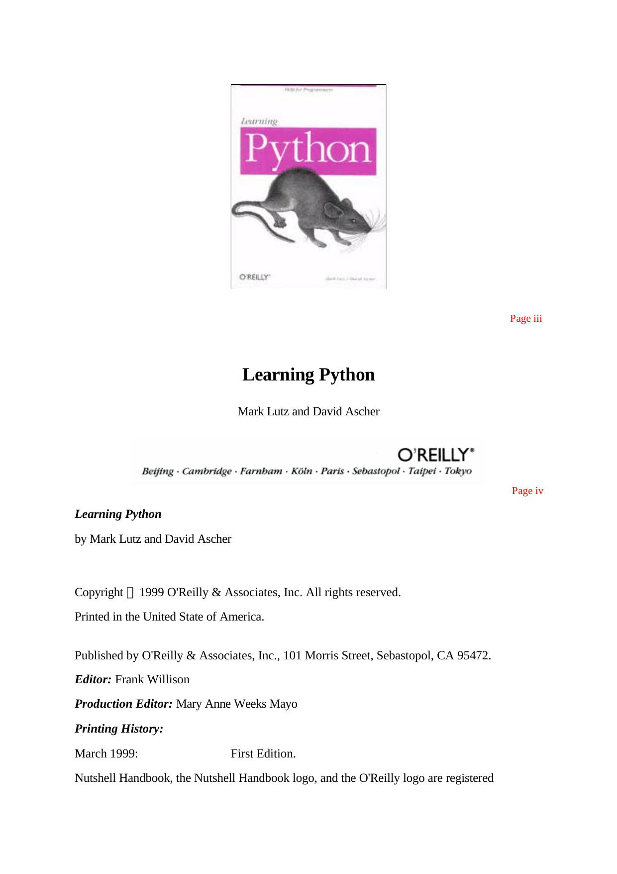 Learning Python by Mark Lutz David Ascher