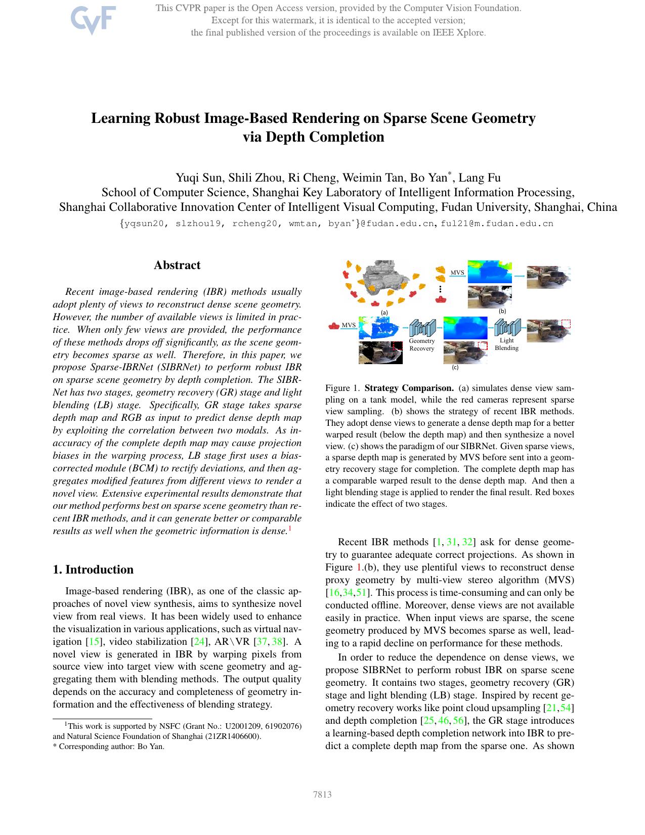Learning Robust Image-Based Rendering on Sparse Scene Geometry via Depth Completion by Yuqi Sun & Shili Zhou & Ri Cheng & Weimin Tan & Bo Yan & Lang Fu