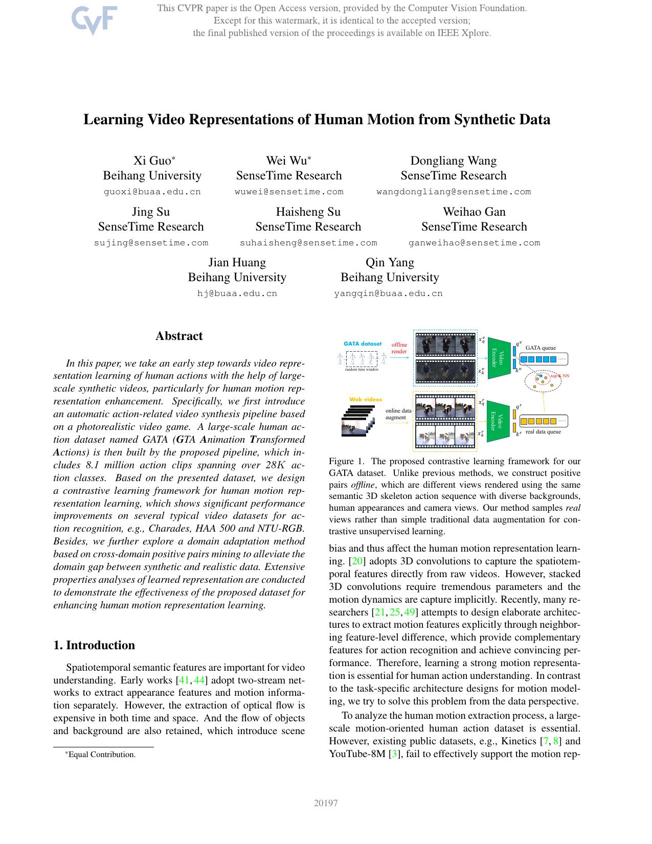 Learning Video Representations of Human Motion From Synthetic Data by Xi Guo & Wei Wu & Dongliang Wang & Jing Su & Haisheng Su & Weihao Gan & Jian Huang & Qin Yang