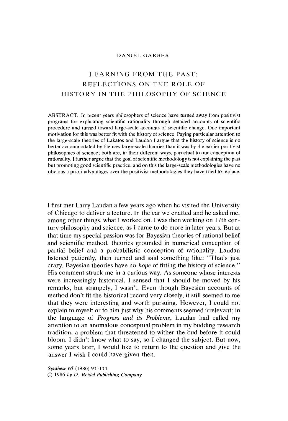 Learning from the past: Reflections on the role of history in the philosophy of science by Unknown