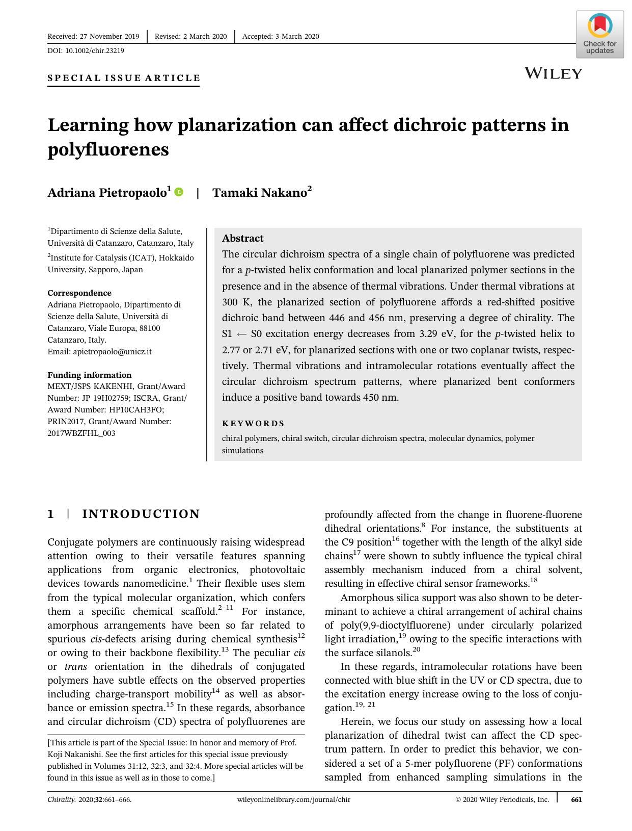 Learning how planarization can affect dichroic patterns in polyfluorenes by Adriana Pietropaolo & Tamaki Nakano