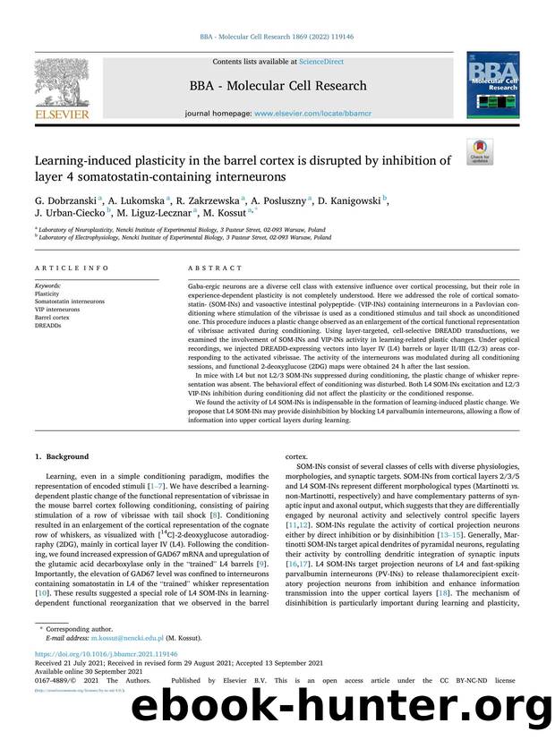 Learning-induced plasticity in the barrel cortex is disrupted by inhibition of layer 4 somatostatin-containing interneurons by unknow
