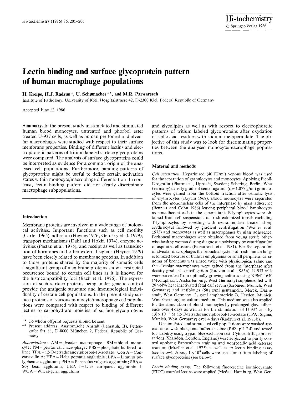 Lectin binding and surface glycoprotein pattern of human macrophage populations by Unknown