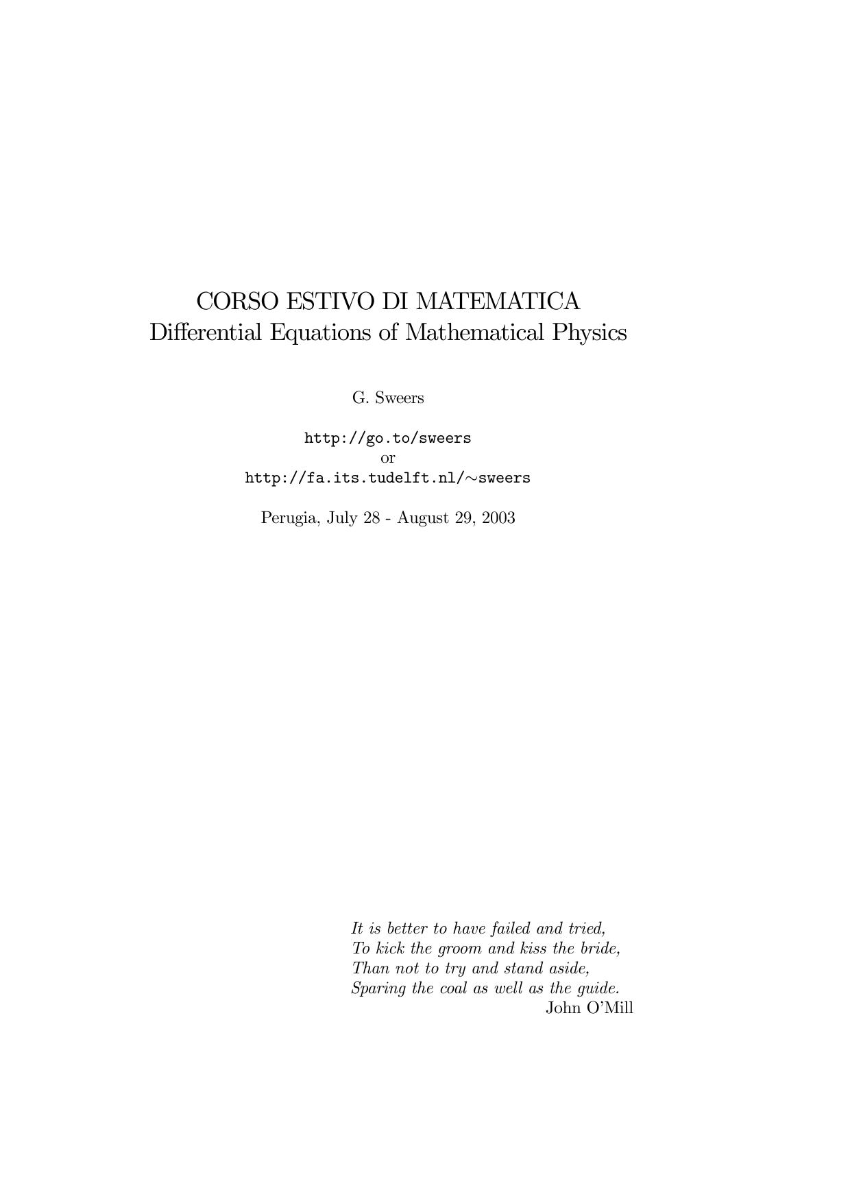 Lecture notes on differential equations of mathematical physics by Sweers G