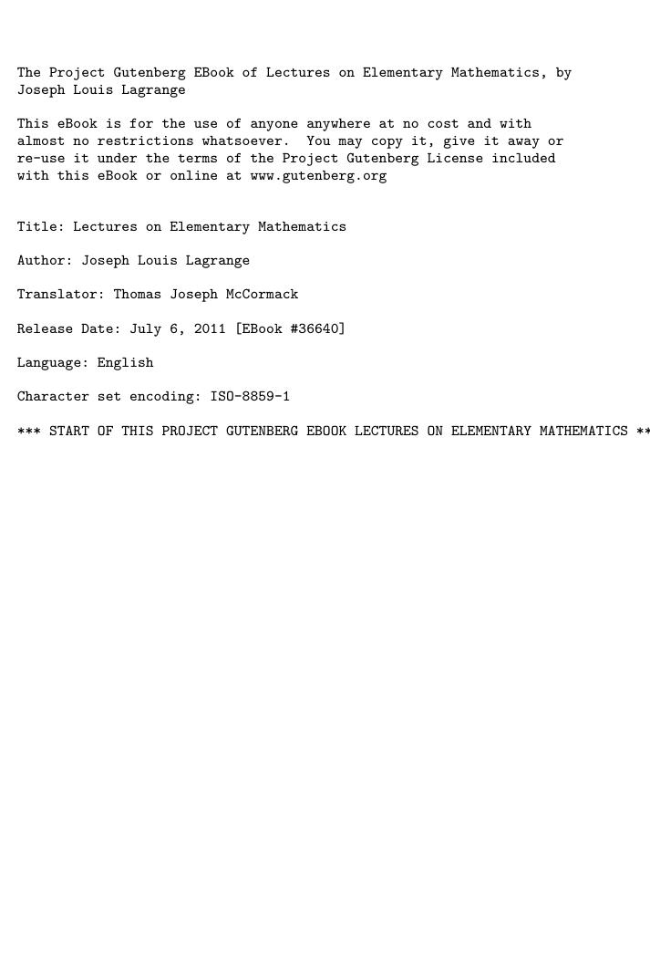Lectures on Elementary Mathematics by Joseph Louis Lagrange