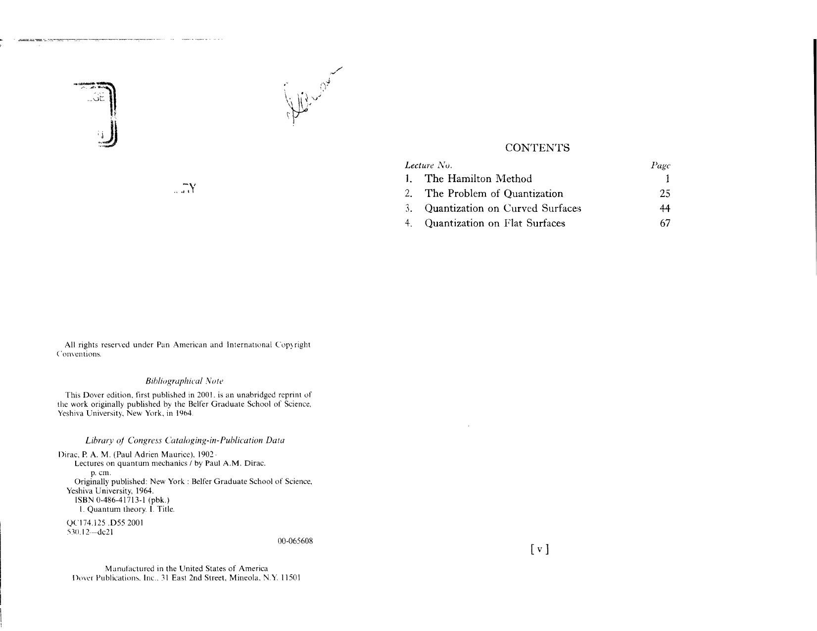 Lectures on quantum mechanics by P A M Dirac