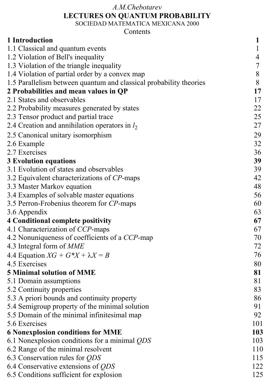 Lectures on quantum probability. Sociedad Matematica Mexicana by Chebotarev A.M