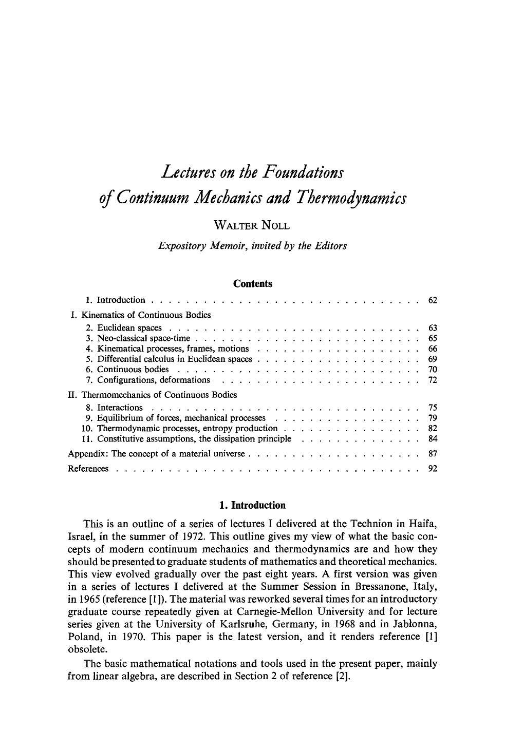 Lectures on the foundations of continuum mechanics and thermodynamics by Unknown