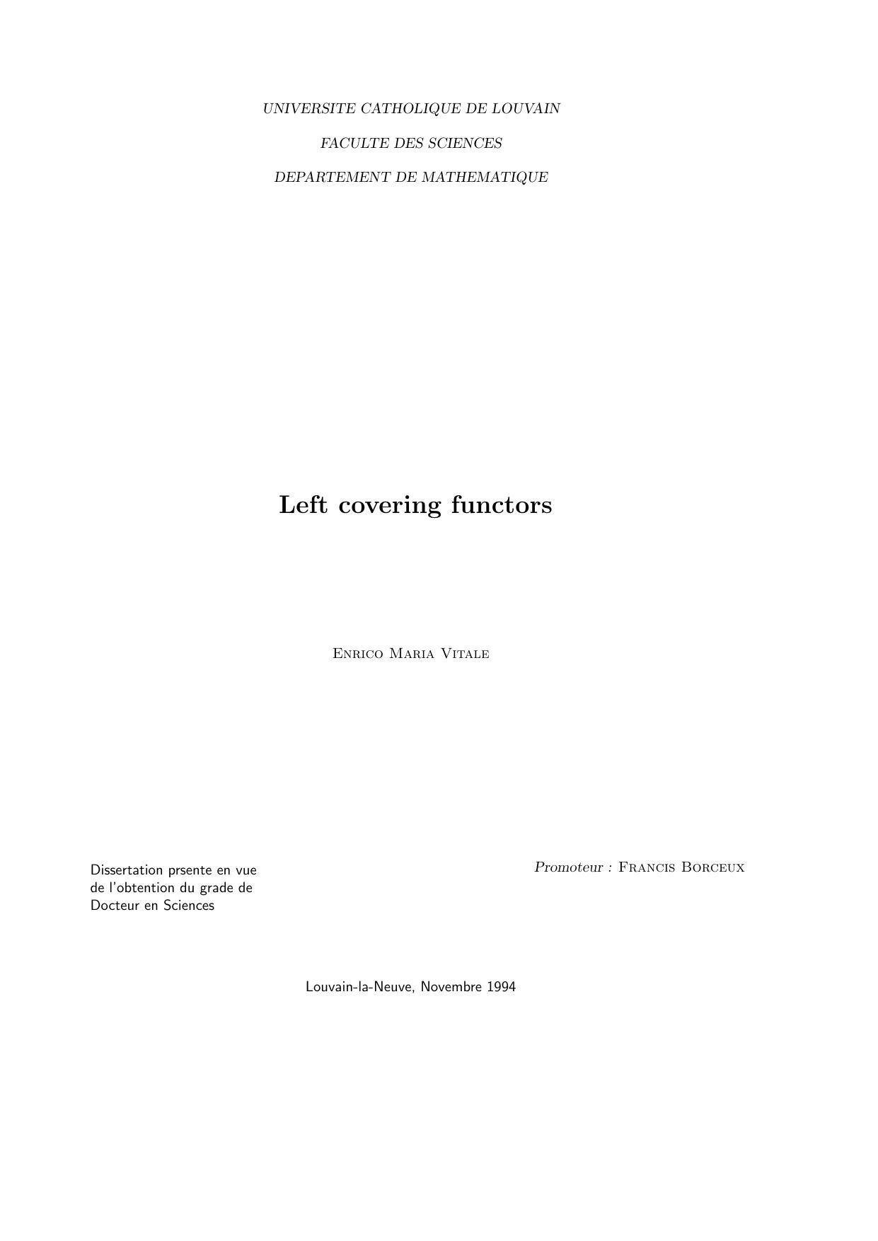 Left covering functors [PhD thesis] by Enrico Maria Vitale